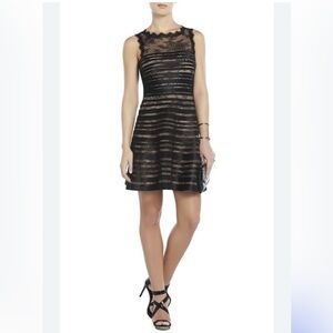 BCBGMaxAzria Black and Gold Strapless Dress